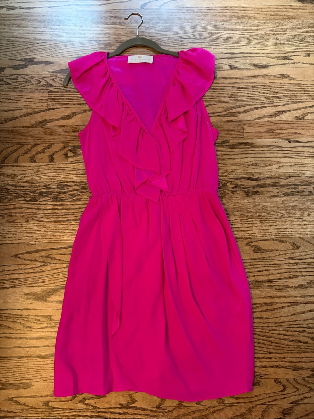 Amanda Uprichard 100% Silk Hot Pink Ruffle V-Neck Sleeveless
